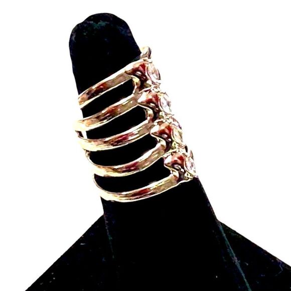 Silver Cut Out Diamond Wide Ribcage Wrap Ring NEW - Picture 4 of 5